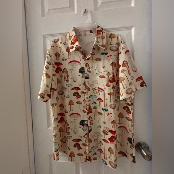 Men's Cream Mushroom Print Shirt - Picture 3 of 3